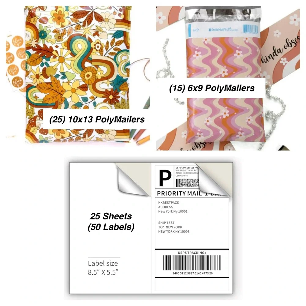 Reseller Starter Retro Groovy Floral (10x13+6x9) Poly Mailers with Inkjet lables